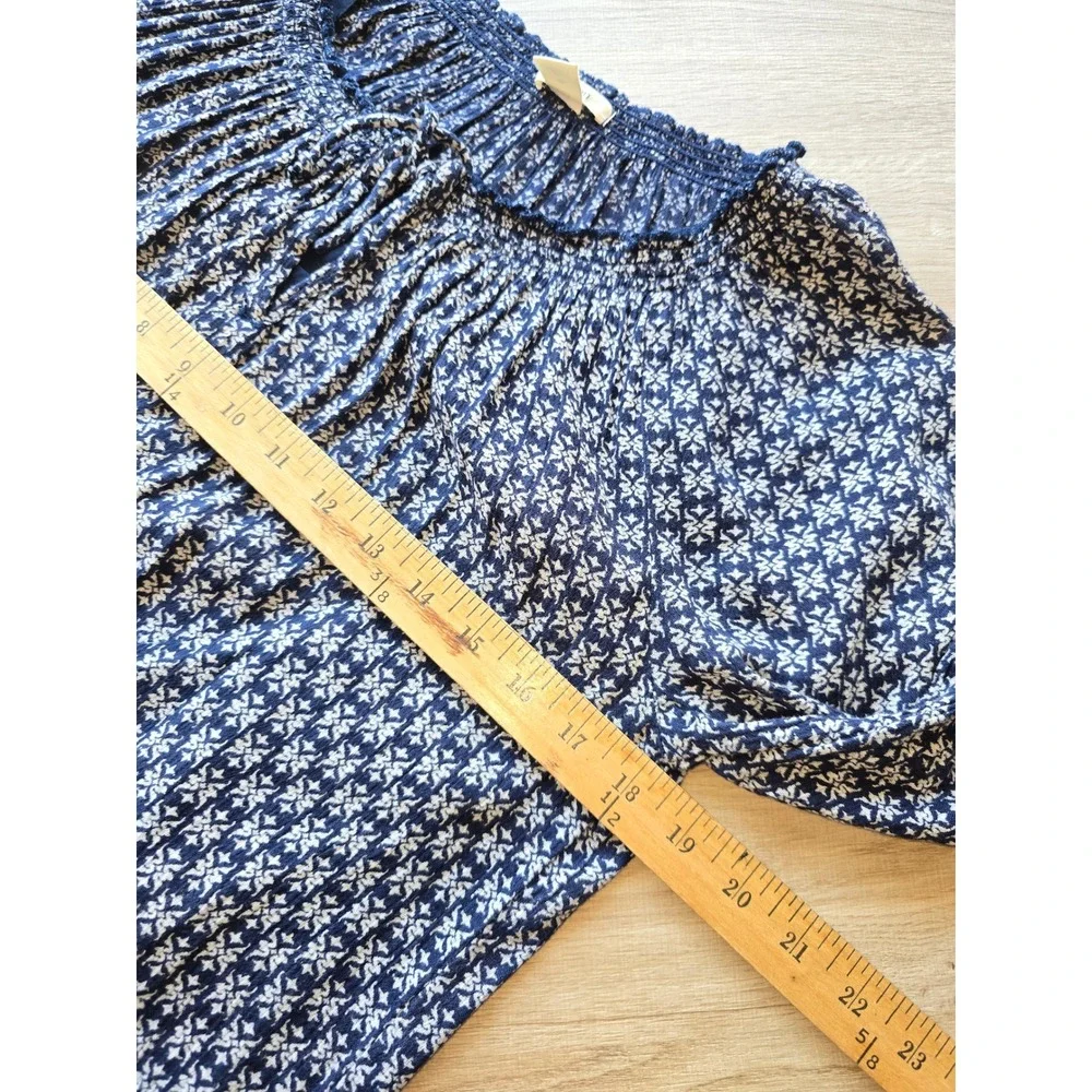 Caslon Blue Floral Peasant Midi Dress XS Lined Boho cottagecore romantic prairie